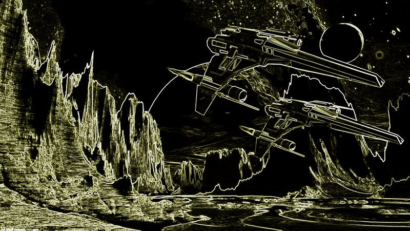 Starships over Alien Planet — Black