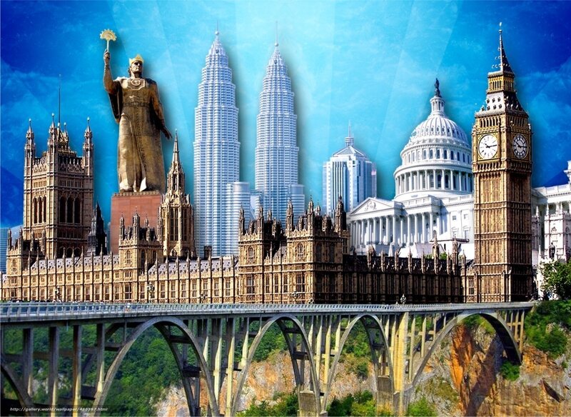 Statue and Buildings Collage
