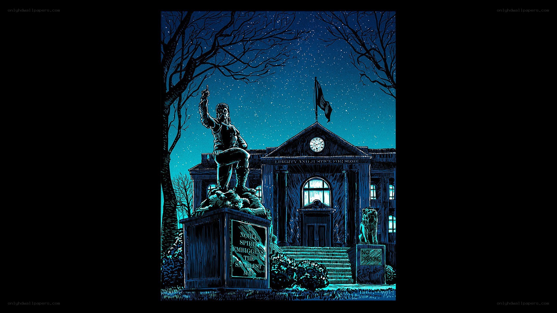 statue at night by courthouse