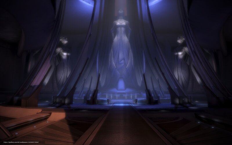 statue hall in futuristic temple