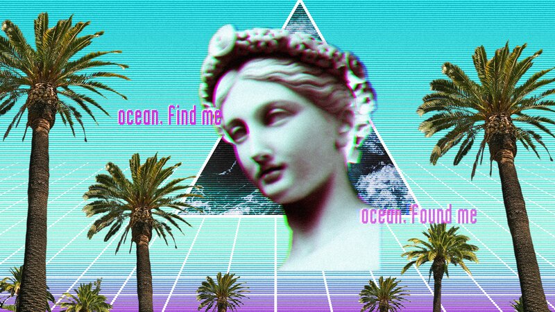 Statue Head in Tropical Scene