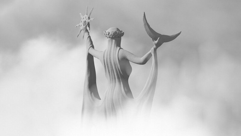 Statue Holding Sun and Moon