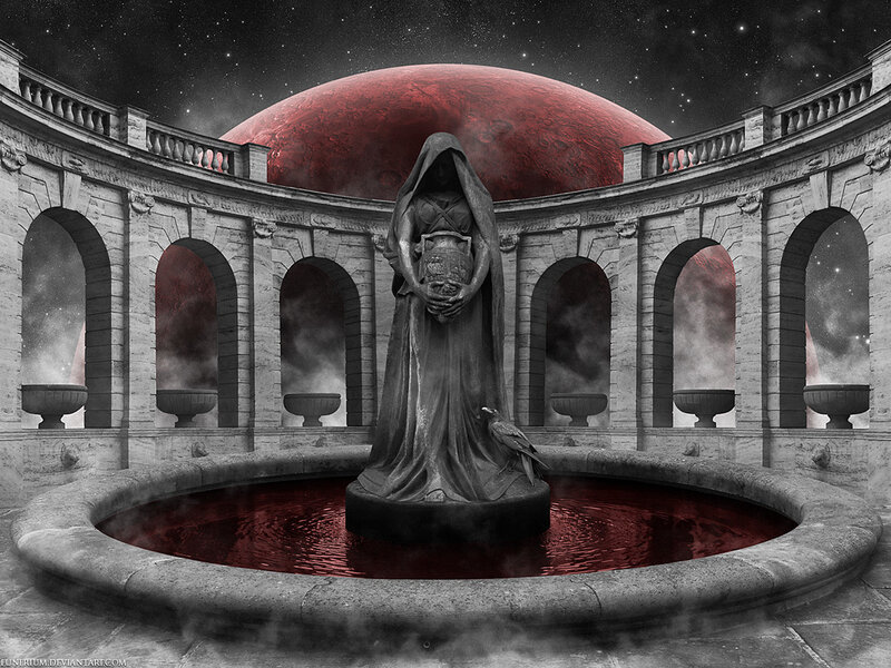 Statue in a circular courtyard