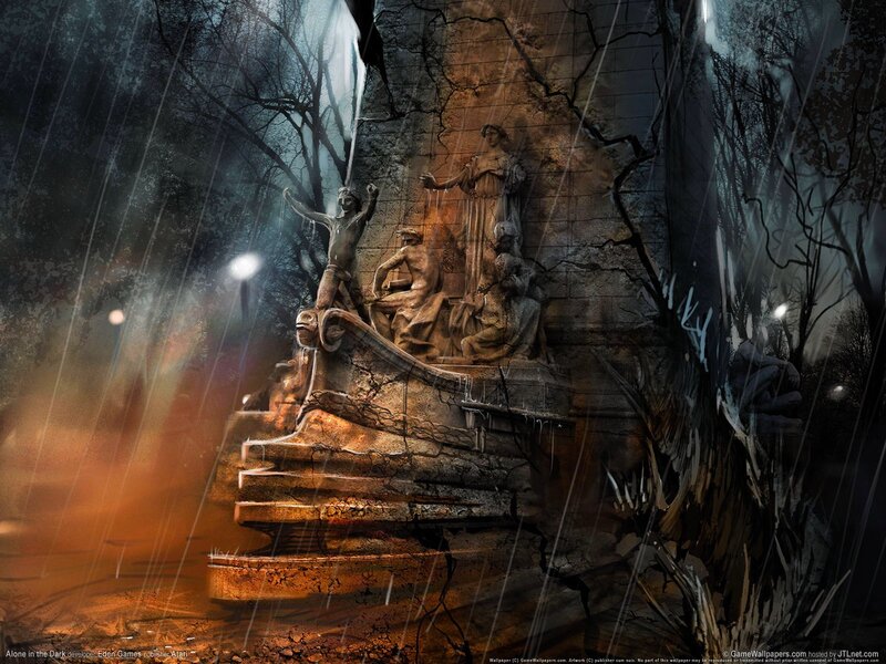 Statue in a Rainy Forest