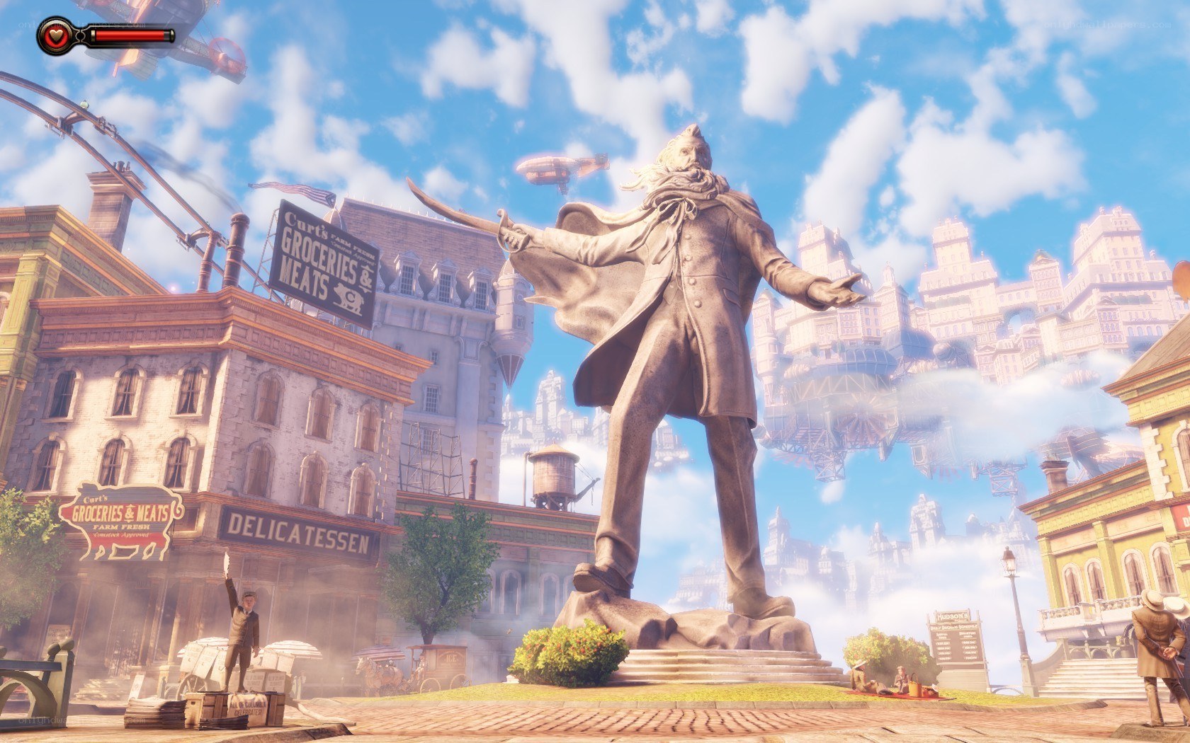 Statue in a steampunk city