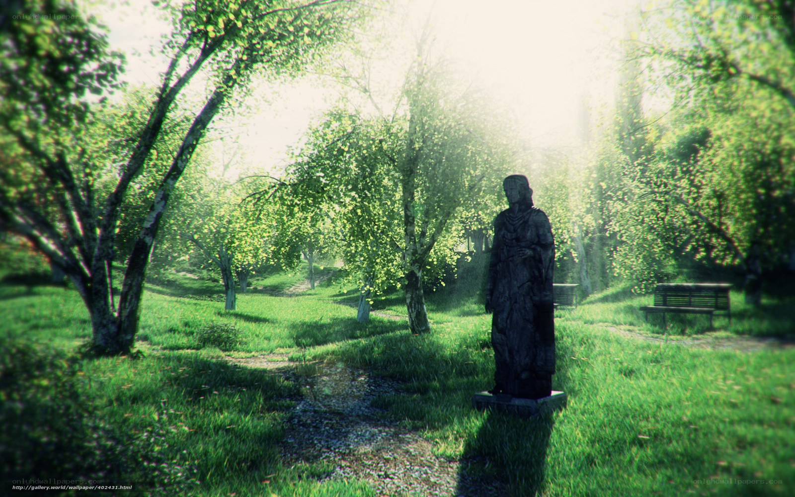 Statue in a sunlit park
