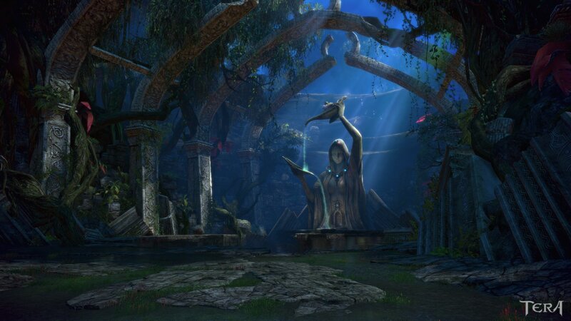 Statue in Ancient Ruin — Blue, Serene, Mysterious