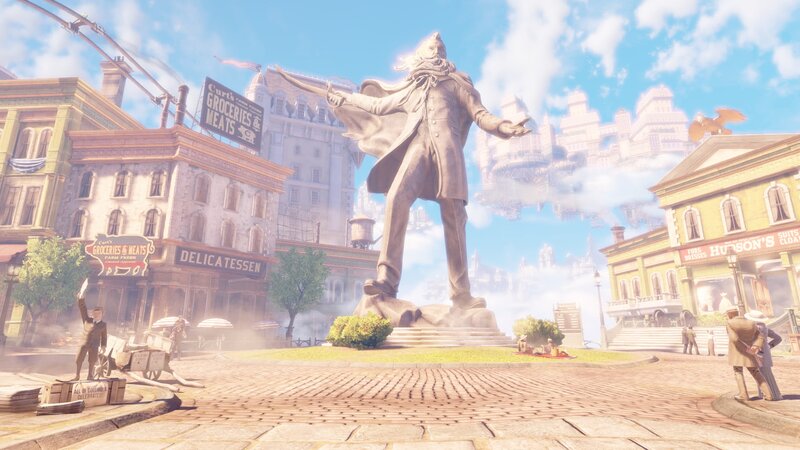 Statue in City Square — Blue, Bright, Sunny
