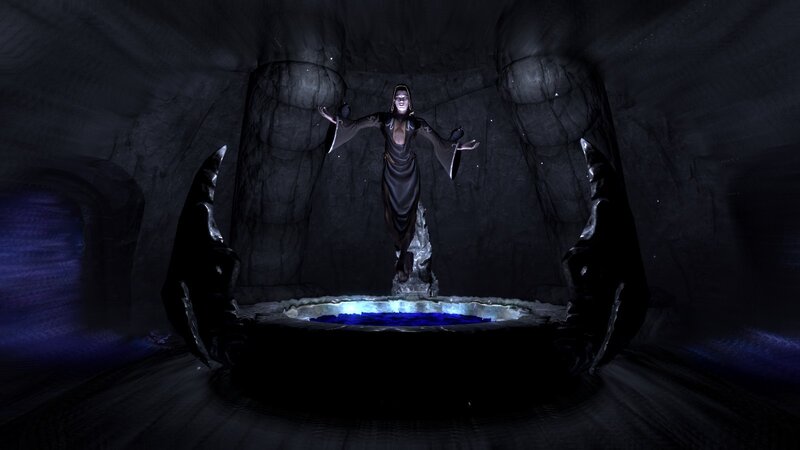 statue in dark cavern