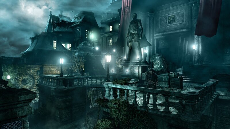 Statue in Dark Courtyard