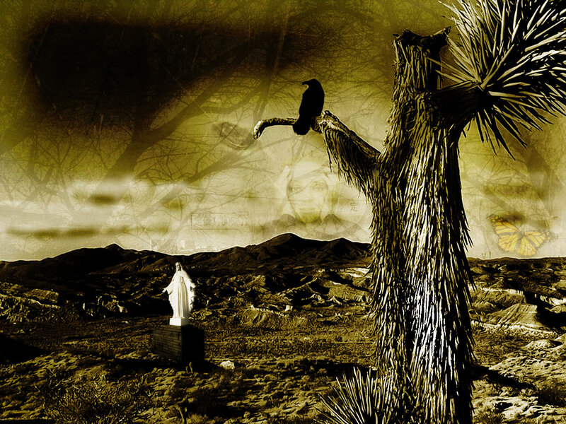 Statue in Desert Landscape — Brown, Dramatic