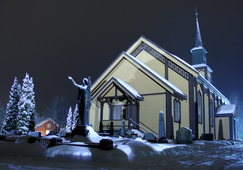 Statue in Front of Church — Yellow