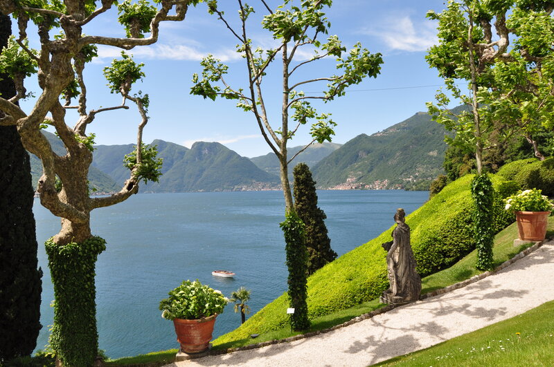 Statue in Garden Overlooking Lake
