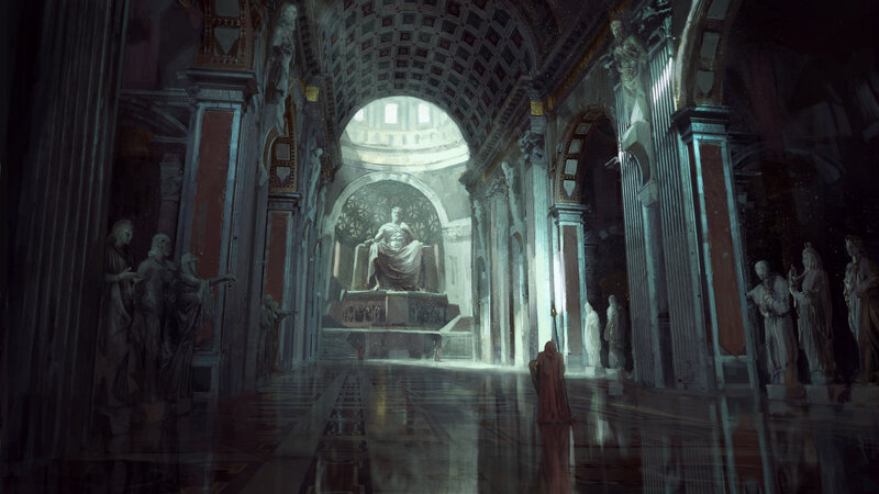 Statue in Grand Hall — Gray, Dramatic