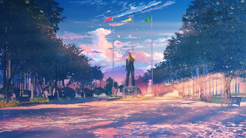 Statue in Park at Dusk