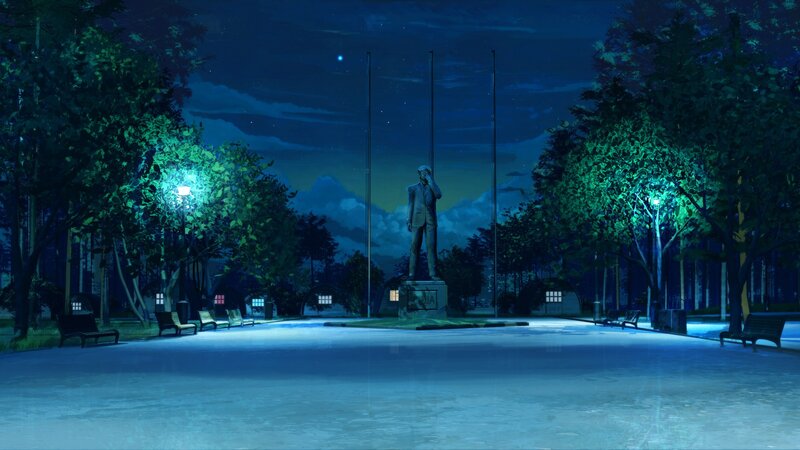 Statue in Park at Night — Blue, Serene