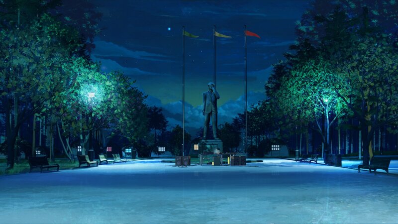Statue in Park at Night — Blue