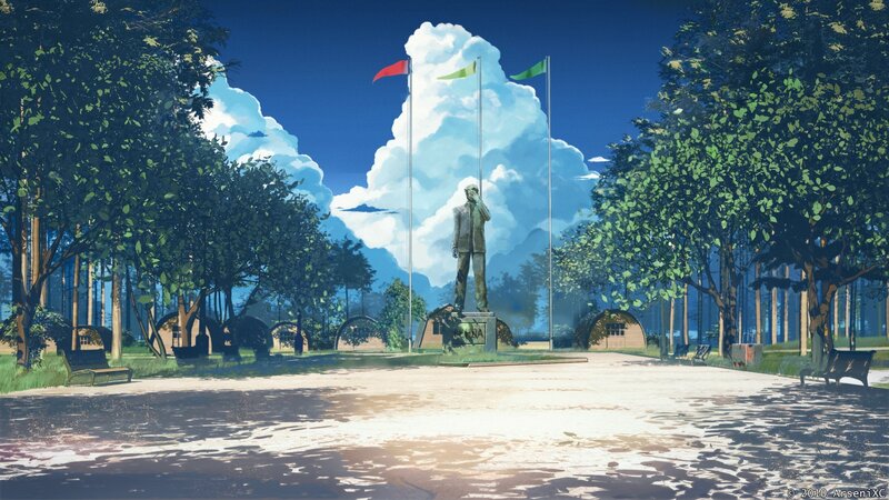 Statue in Park — Blue, Serene