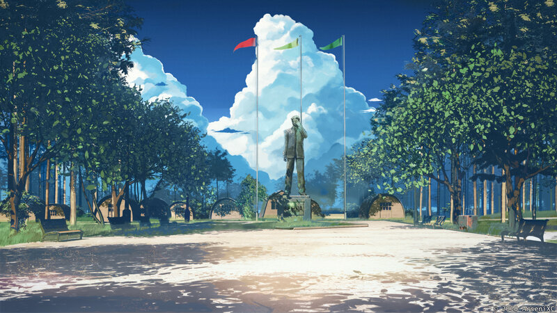 Statue in Park — Blue