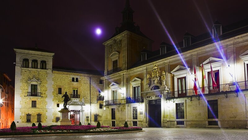 Statue in Plaza at Night — Purple