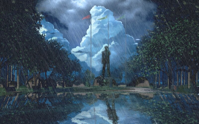 Statue in Rainstorm