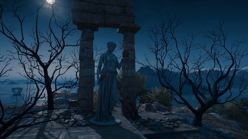 Statue in Ruins at Night