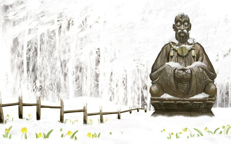 Statue in Snowy Forest — White