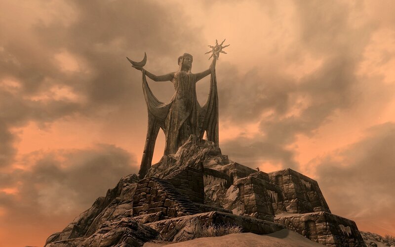 Statue of a deity on a mountain
