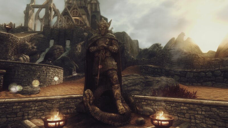 Statue of Armored Figure — Gray, Dramatic, Sunset