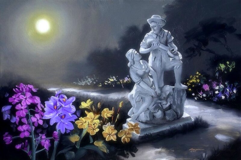 Statue of Couple in Garden