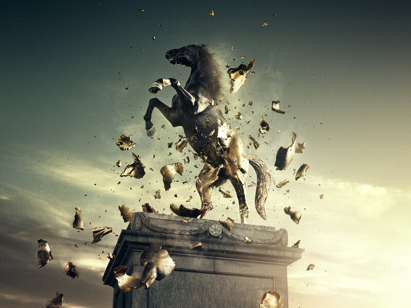 statue of horse breaking apart