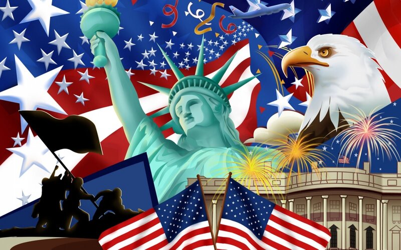 Statue of Liberty and Eagle — Red, Patriotic, Night