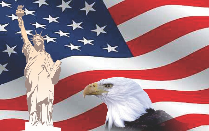 Statue of Liberty and Eagle — Red
