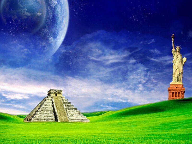 Statue of Liberty and pyramid