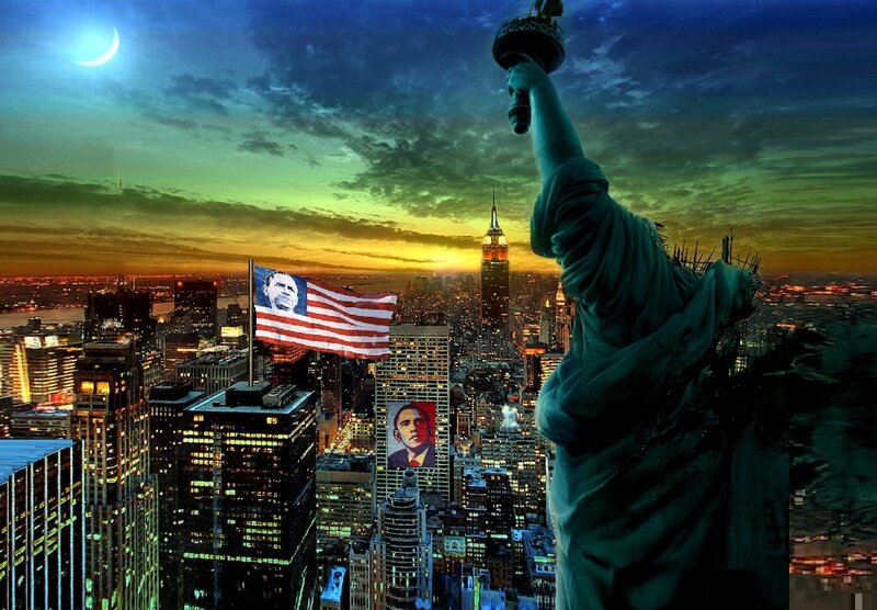Statue of Liberty at Night — Blue, Dramatic, Digital Art