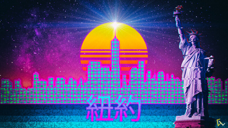 Statue of Liberty at Night — Purple, Futuristic