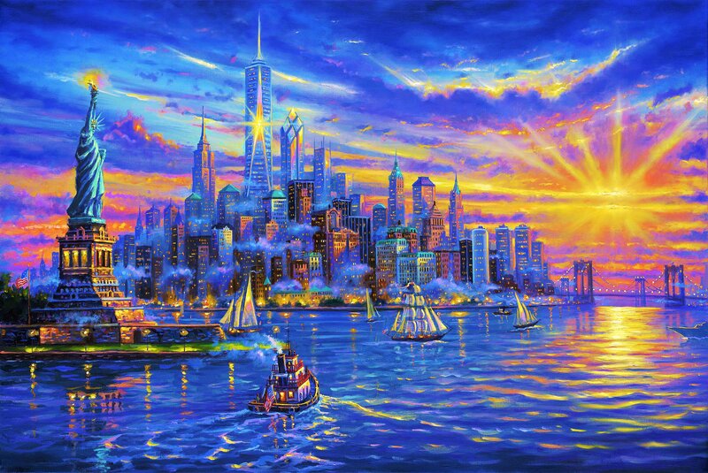 Statue of Liberty at Sunset — Blue, Dramatic