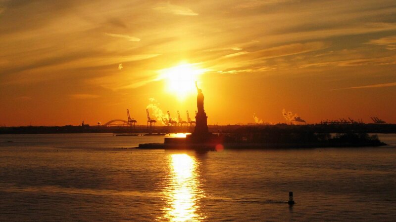 Statue of Liberty at Sunset — Orange, Dramatic, Photograph
