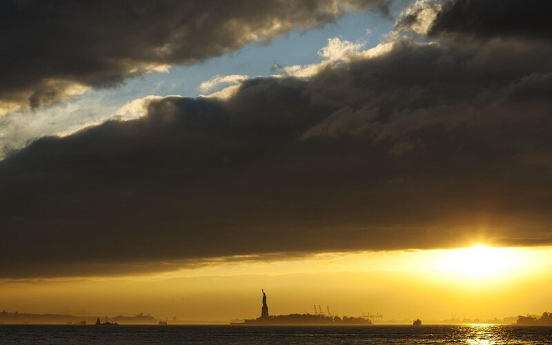 Statue of Liberty at Sunset — Yellow, Dramatic