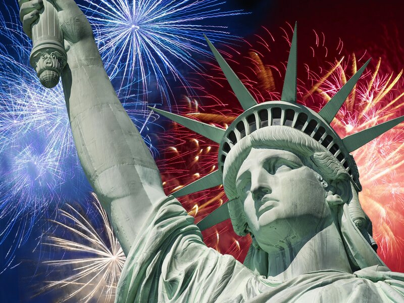 Statue of Liberty — Blue, Celebratory, Night, Photograph, Fireworks, Sky