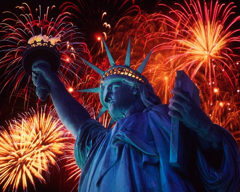 Statue of Liberty — Blue, Celebratory, Night, Photograph, Fireworks, Torch, Tablet