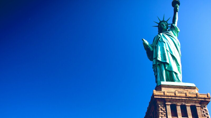 Statue of Liberty — Blue, Dramatic, Afternoon, Photograph, Sky, Pedestal