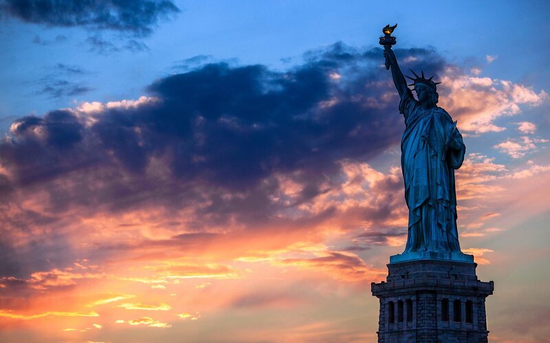 Statue of Liberty — Blue, Dramatic, Sunset
