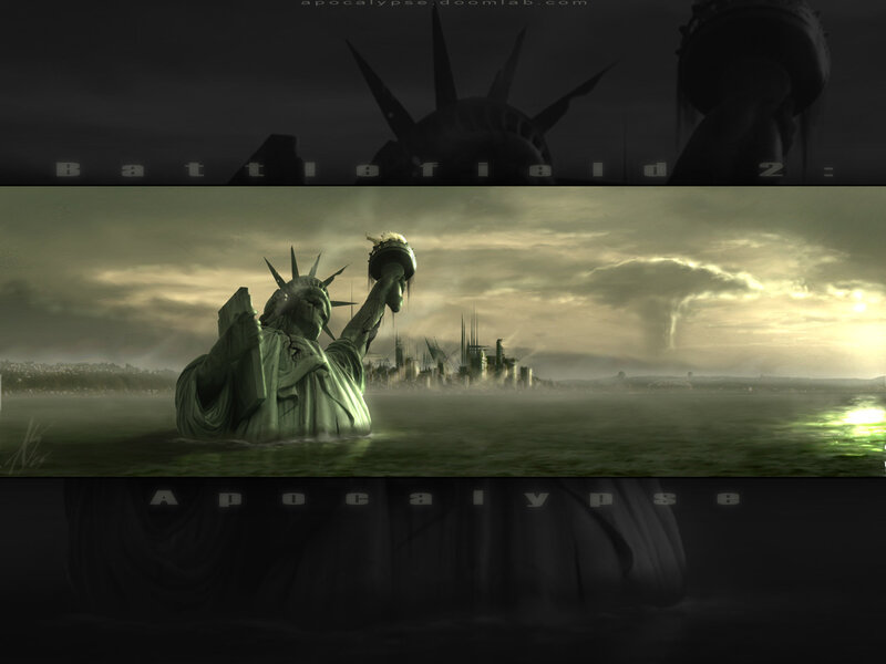 Statue of Liberty in apocalyptic scene