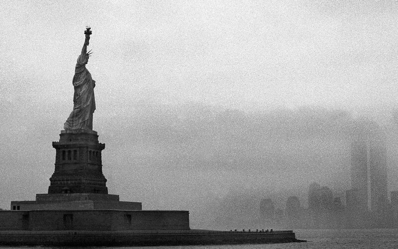 Statue of Liberty on a foggy day