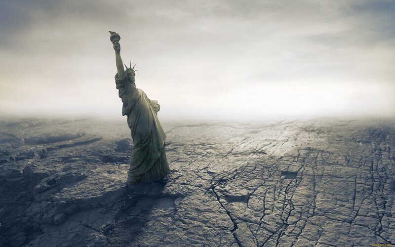 Statue of Liberty on Cracked Ground