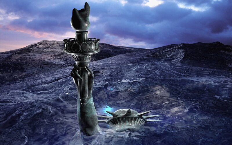 Statue of Liberty partially submerged