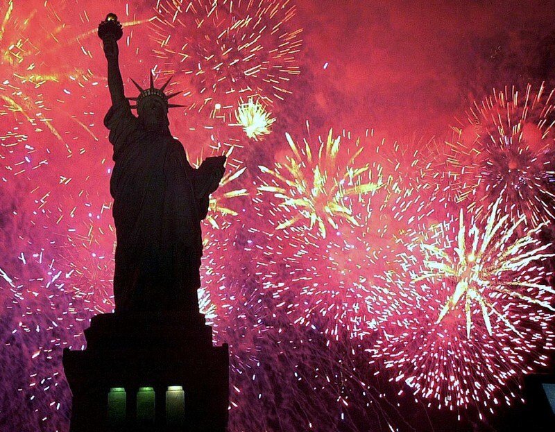 Statue of Liberty — Red, Celebratory, Night