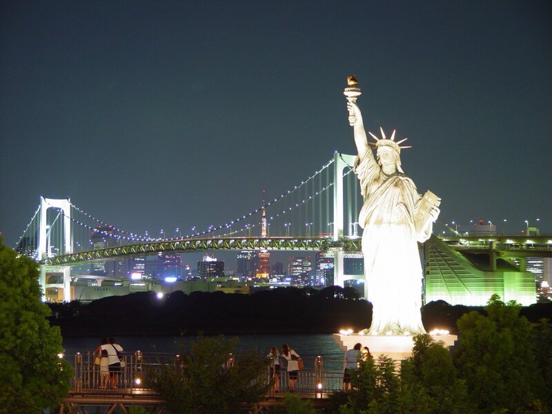 Statue of Liberty replica at night