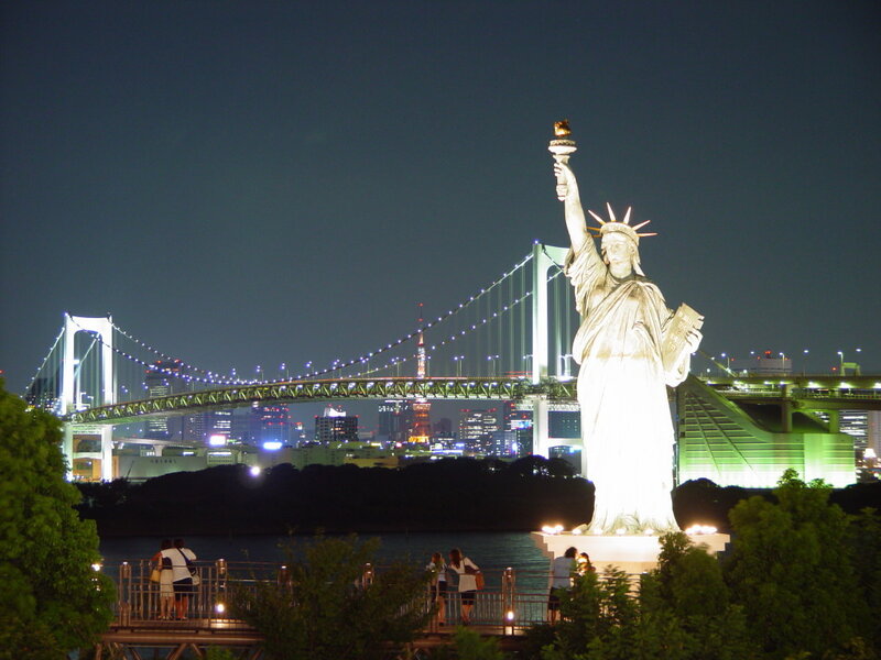 Statue of Liberty replica at night